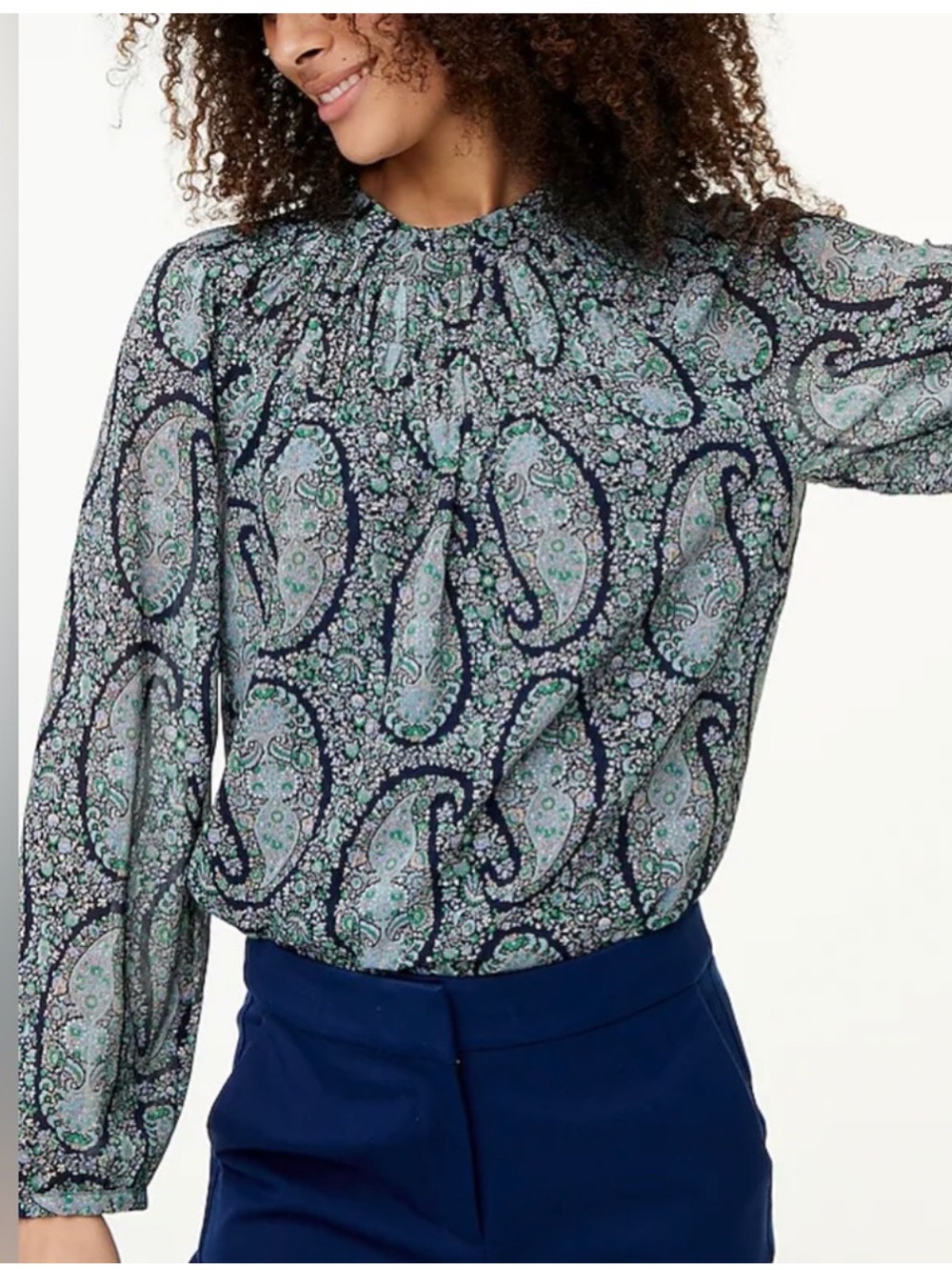 J Crew Factory Paisley Blouse Smocked Victorian Academia Career Business Medium